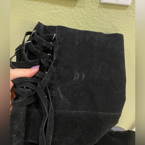 New Ramona High Over-The-Knee Lace Up Faux Suede Flat Boot in Black 8 Extra Wide - Picture 9 of 16